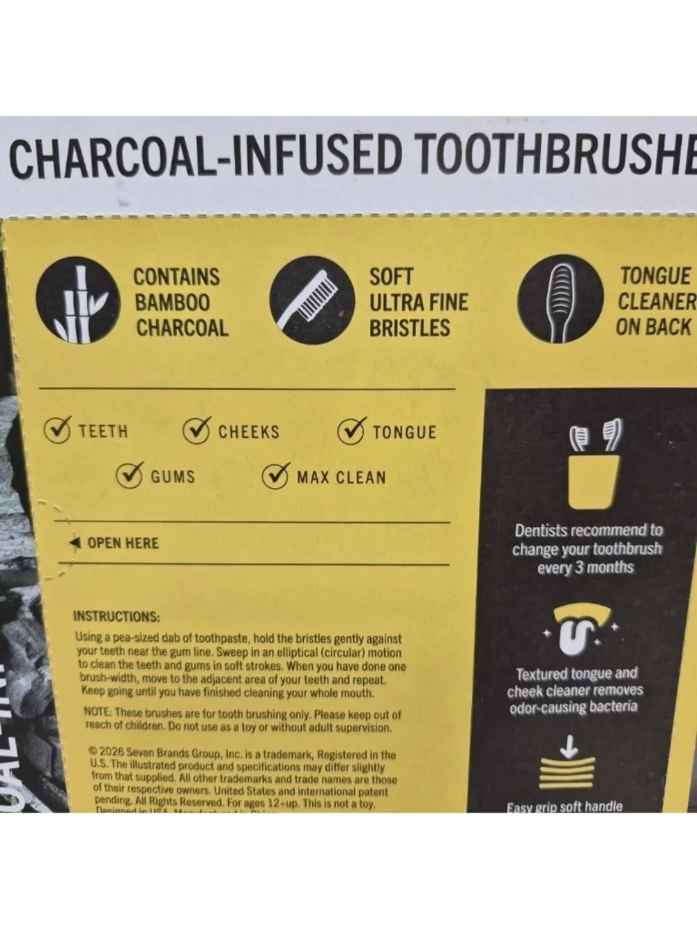 Lot Of 2~Charcoal Infused Toothbrushes Soft Bristles Pack of 8 - Picture 5 of 6